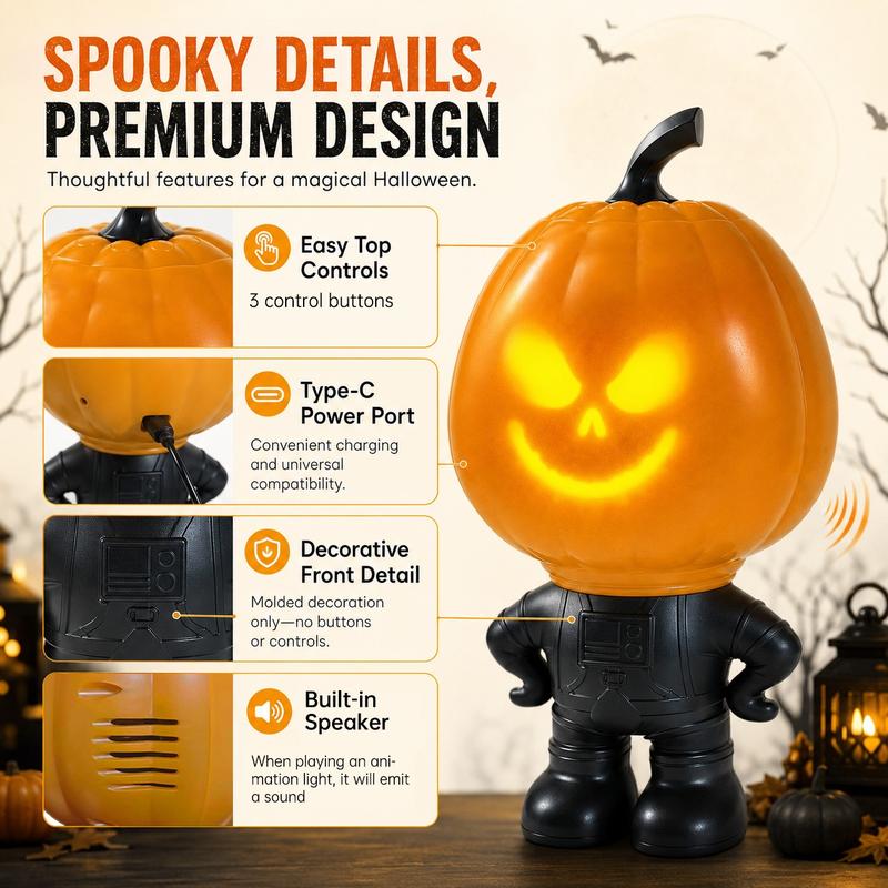 Haunt & Hollow Grinning Jack Talking Pumpkin Lamp